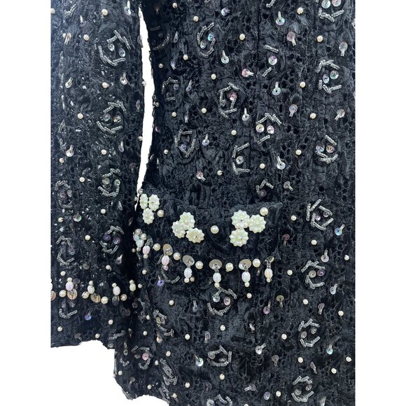 East Orient Womens Black Sequin & Pearl Embellished Jacket Size 8 Lightweight - Picture 5 of 7